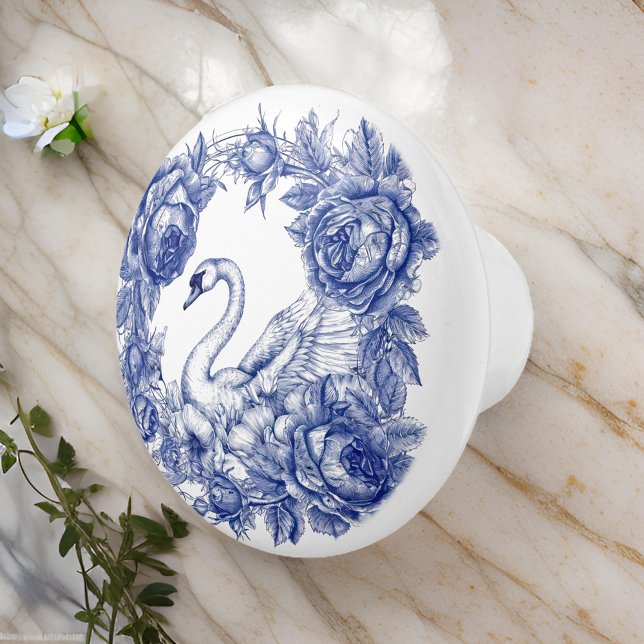 Pomo De Cerámica Borde floral Rosa de cisne azul (Subido por el creador)