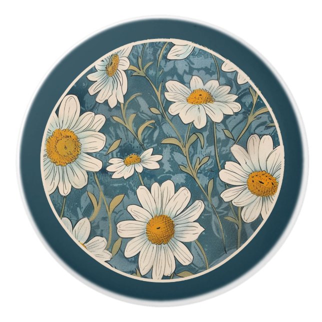 Pomo De Cerámica Bordeado Art Nouveau Shasta Daisy (Anverso)