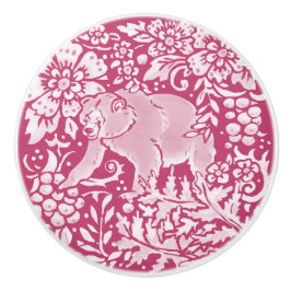 Pomo De Cerámica Bosque Floral de oso magenta Woodland Burgundy