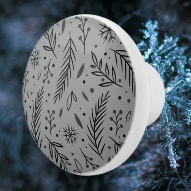 Pomo de cerámica botánica de invierno - gris (Subido por el creador)