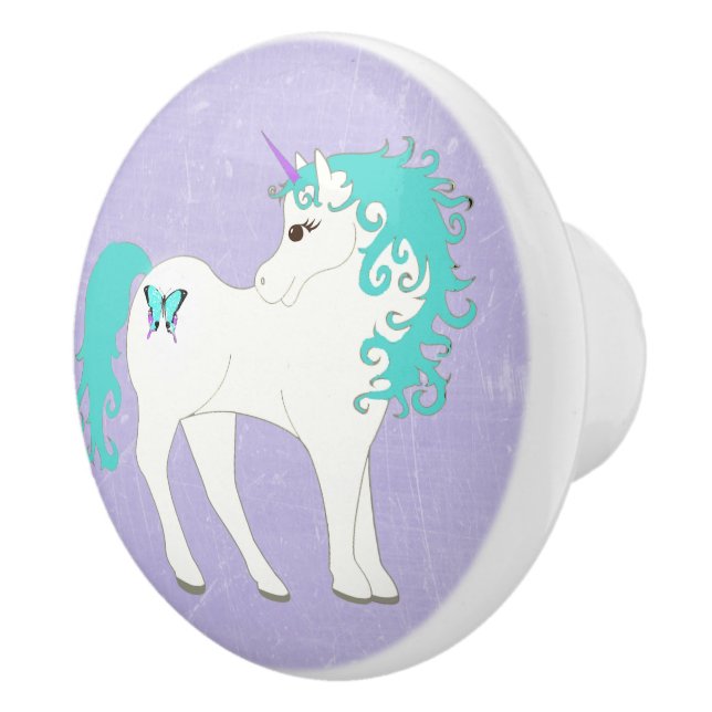 Pomo De Cerámica Botón azul, púrpura y blanco del unicornio (Derecha)