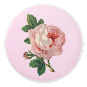 Pomo De Cerámica Botón blanco color de rosa rosado del vintage