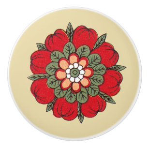 Pomo De Cerámica Botón de cerámica de la flor roja del vintage