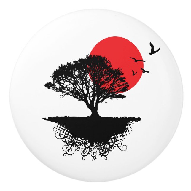 Pomo De Cerámica Botón de cerámica de la salida del sol asiática (Anverso)