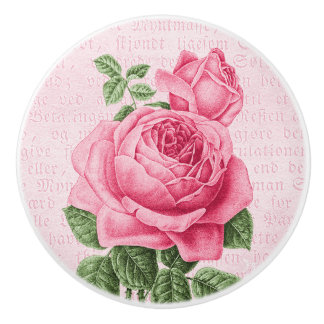Pomo De Cerámica Botón de cerámica femenino subió vintage rosado