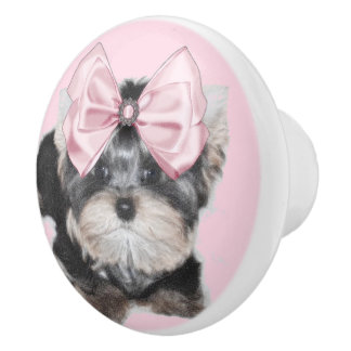 Pomo De Cerámica Botón de cerámica rosado de Yorkshire Terrier