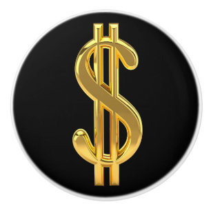 Pomo De Cerámica Botón de oro del Rótulo de dólar