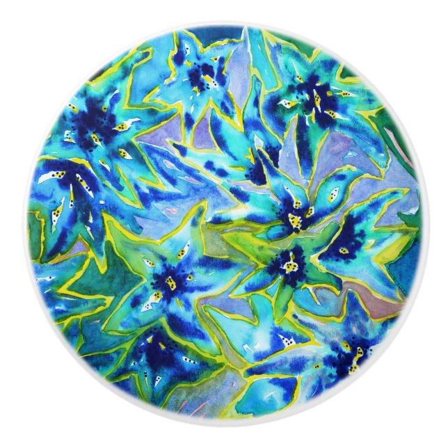 Pomo De Cerámica Botón de puerta de cerámica floral hermoso de (Anverso)