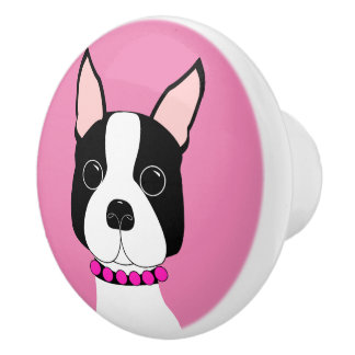 Pomo De Cerámica Botón del cajón del arte del perro de Boston