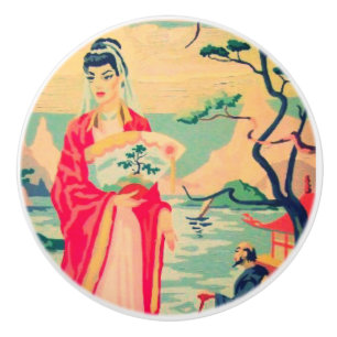 Pomo De Cerámica Botón del Chinoiserie PBN del vintage