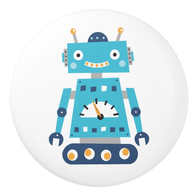 Pomo De Cerámica Botones de puerta azules del robot para los niños (Anverso)