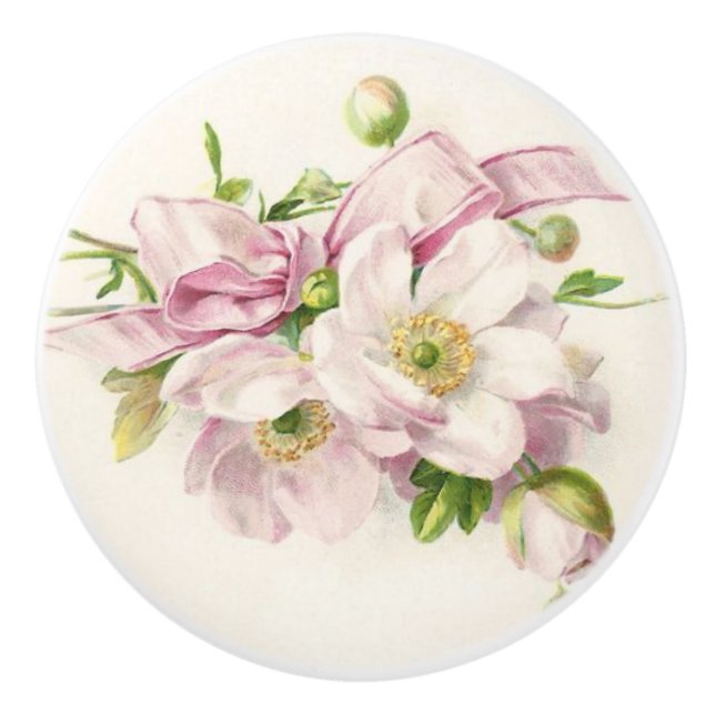 Pomo De Cerámica Bouquet de cinta rosa (Anverso)