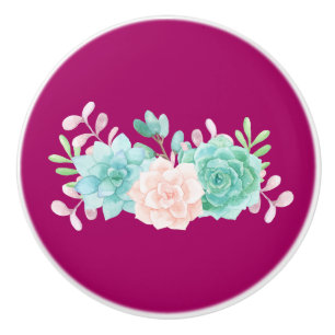 Pomo De Cerámica Bouquet pastel rosa y verde floral sobre la vuelta