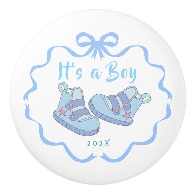 Pomo De Cerámica Bow Ribbon es un niño azul (Anverso)