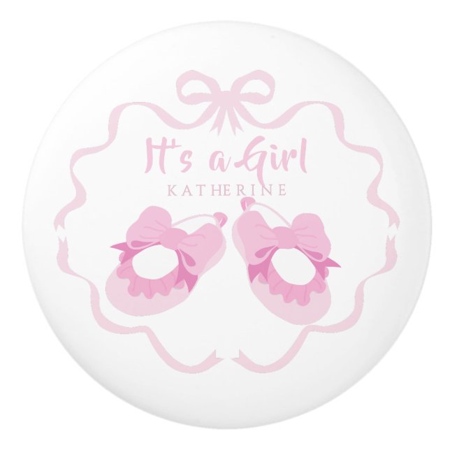 Pomo De Cerámica Bow Ribbon es un Rosa Chica (Anverso)