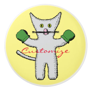 Pomo De Cerámica Boxing Kitten con Mittens_Cove