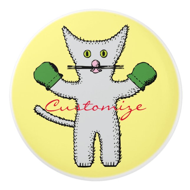 Pomo De Cerámica Boxing Kitten con Mittens_Cove (Anverso)