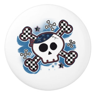 Pomo De Cerámica Boys Blue Pirate Skull Crossbone Punk Dresser