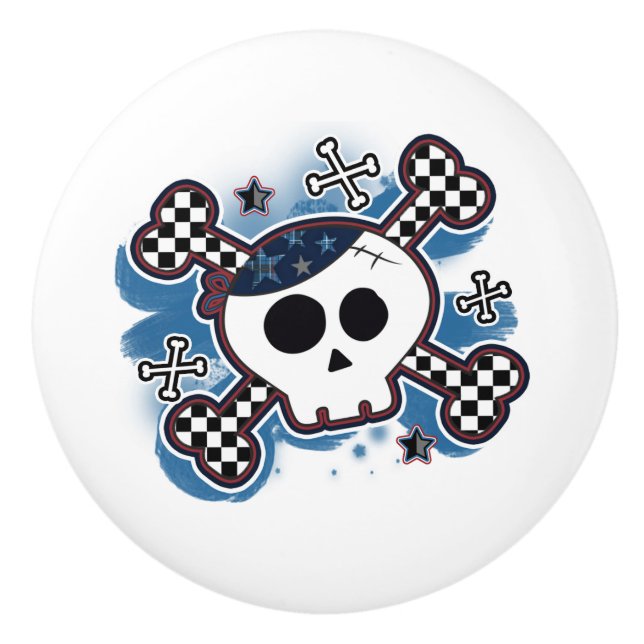 Pomo De Cerámica Boys Blue Pirate Skull Crossbone Punk Dresser (Anverso)