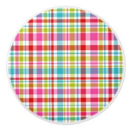 Pomo De Cerámica Bright Rainbow Plaid Checkered Pattern
