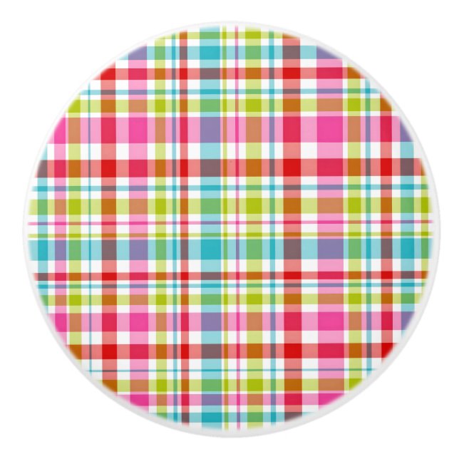 Pomo De Cerámica Bright Rainbow Plaid Checkered Pattern (Anverso)