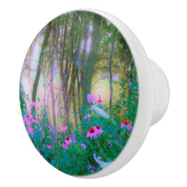 Pomo De Cerámica Brillante amanecer con flores rosas en mi jardín