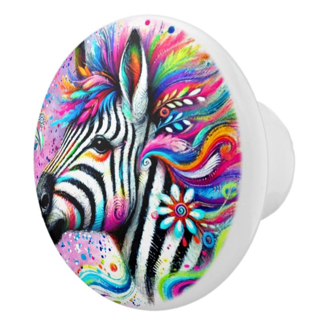 Pomo De Cerámica Brillante margarita verde Verde azulada de cebra f (Derecha)