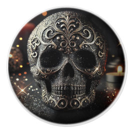 Pomo De Cerámica Brillo Negro Glam Brillo Calavera Gótico