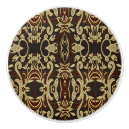 Pomo De Cerámica Brocado floral tailandés rojo, marfil y gris oscur