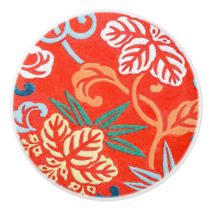 Pomo De Cerámica Brocado japonés - rojo y blanco