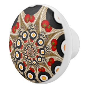 Pomo De Cerámica Brunch Fractal Art Comida divertida, Tomates, Huev