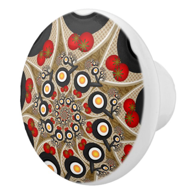 Pomo De Cerámica Brunch Fractal Art Comida divertida, Tomates, Huev (Derecha)