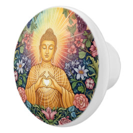 Pomo De Cerámica Buda, Corazón de luz, Decoración floral, Vintage