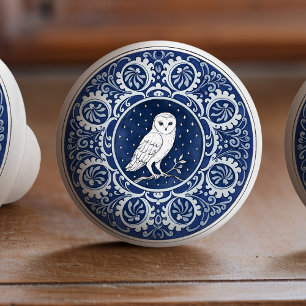 Pomo De Cerámica Búho de Mintons Azul Real Británico Victoriano
