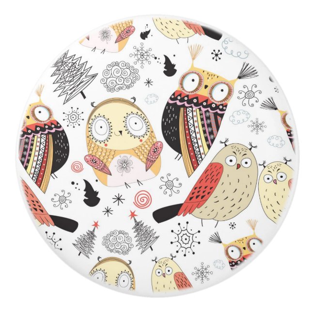 Pomo De Cerámica Búho divertido de la textura (Anverso)