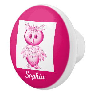 Pomo De Cerámica Búho Rosa Divertido Personalizado para niños