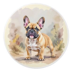 Pomo De Cerámica Bulldog Francés Perro Frenchie Lindo Color Canela