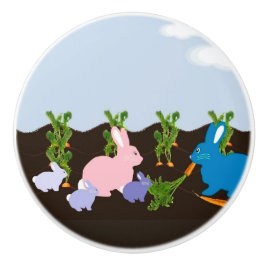 Pomo De Cerámica Bunnies en el campo