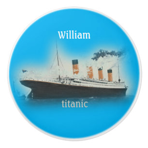 Pomo De Cerámica Buque Titanano Brillante Blue Star Line