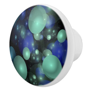 Pomo De Cerámica Burbujas azules y verdes sobre negro