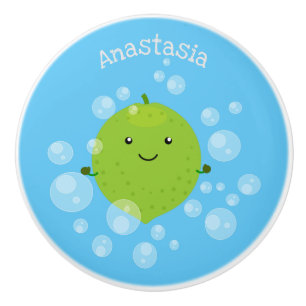 Pomo De Cerámica Burbujas de cal verde suave ilustracion personaliz