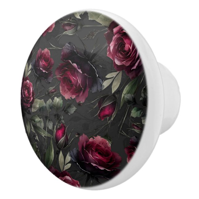 Pomo De Cerámica Burdeos Roses Roses Roses Shadowy Floral gris (Derecha)