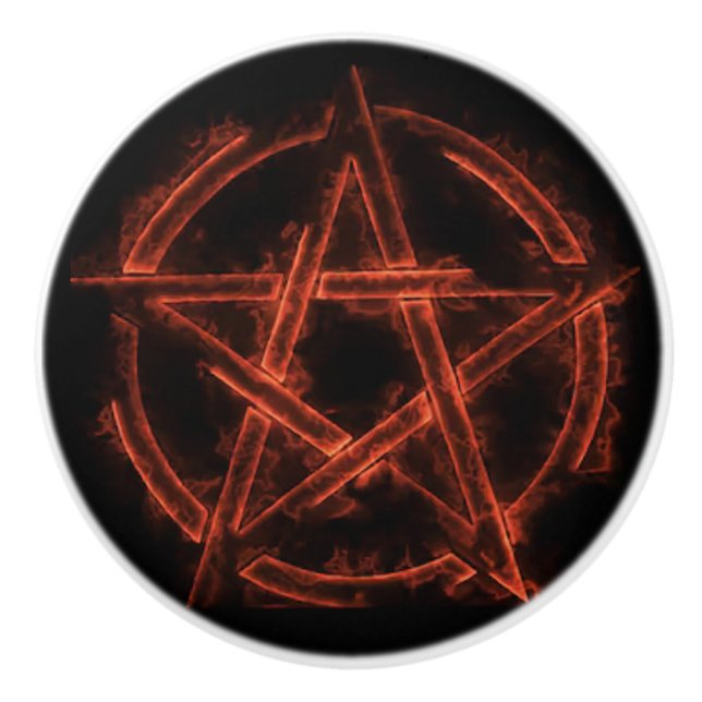 Pomo De Cerámica Burning Pentagram on Black Background (Anverso)