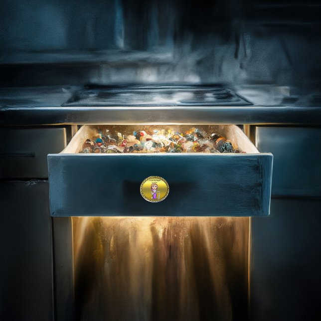 Pomo De Cerámica Caballero morado y plateado en su armadura y espad (Subido por el creador)