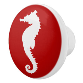 Pomo De Cerámica Caballito de mar rojo y blanco diseño náutico cost