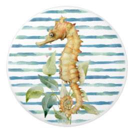 POMO DE CERÁMICA CABALLO DE MAR ACUARELA, PLAYA, VIDA MARINA COSTER