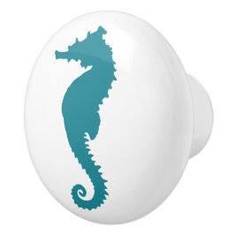Pomo De Cerámica Caballo de mar acuático turquesa y blanco costero 