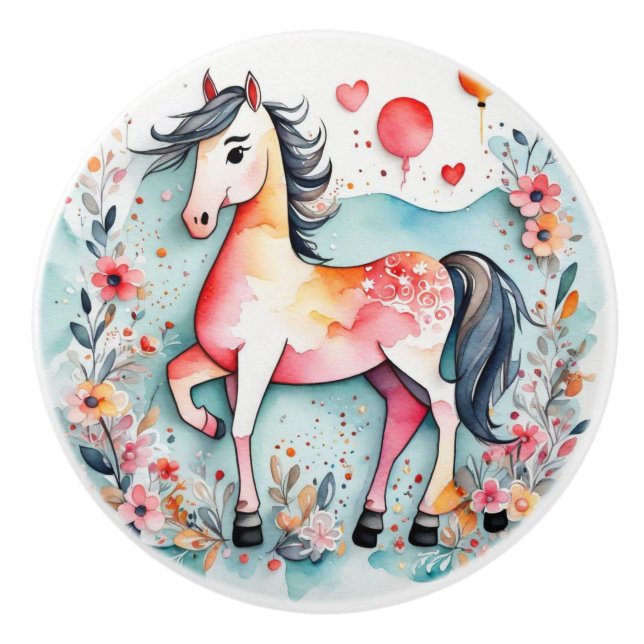 Pomo De Cerámica Caballo florido (Anverso)