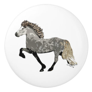 Pomo De Cerámica Caballo islandés en un laberinto gris-Art Deco Ast