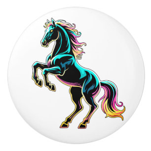 Pomo De Cerámica Caballo Luz de Neón Glitch Estilo Retro